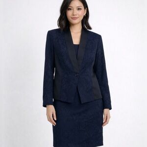 CACHE’ Jacquard Floral Lace Overlay Blazer & Skirt 2 Pc Set Black/Navy Size 2